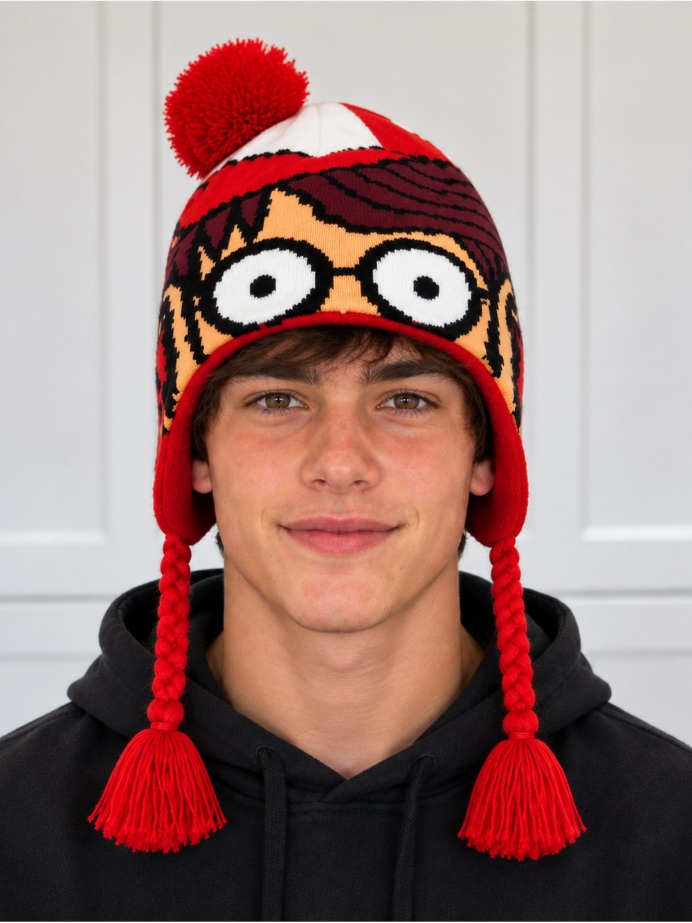 Where’s Waldo? Big Face Peruvian Knit Hat | One Size | Fleece Lined | Pom Pom